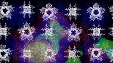 Düz dizayn. Grafiksel element dekorasyonu. Raster illüstrasyonu. Sembol kışı, donmuş, Noel, yeni yıl tatili. Kar Tanesi Mozaik ikonu. Siyah, mavi ve nötr kar tanecikleri.