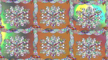 El çizimi Raster çizimi. Parlak elementlerin. Çizim çiçek deseni duvar kağıdı, web sitesi arkaplanı, paket kağıdı, davetiye, broşür, pankart veya web sitesi için kullanılabilir.