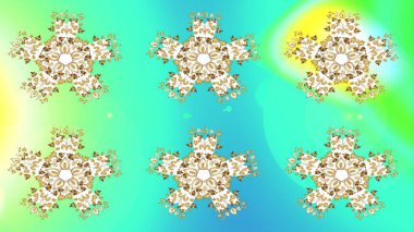 Altın renkli kristal kar tanesi. Raster illüstrasyonu.