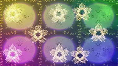 Basit bir kar tanesi. Tarafsız, mor ve yeşil renkler üzerine bir resim. Soyut duvar kâğıdı, ambalaj dekorasyonu. Kışın sembolü, mutlu noeller, mutlu yeni yıl kutlaması Raster illüstrasyonu..