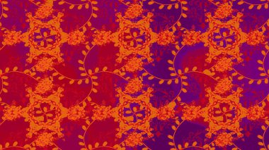 Küçük çiçekli basit, dikişsiz desen. Kırmızı, mor ve turuncu renklerde şirin çiçekler. Moda baskısı, albüm, ambalaj kağıdı ve duvar kağıdı için zarif dekoratif süslemeler. Raster çizimi..
