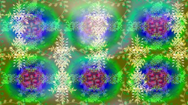 Kumaş veya Duvar Kağıdı Tasarımı. Raster illüstrasyonu. Tekstil için Lacy Fashion Print. Stilize Çiçekler. Folk Style. Mandalas 'ın dekoratif dokusu. Dantelli Kar Tanelerinin Etkisi.