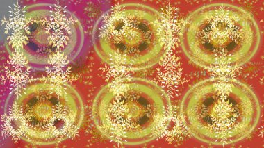 Sarı, turuncu ve kahverengi kar tanelerinden izole edilmiş. Güzel bir kış süsü. Renkli kar taneleri Raster illüstrasyonu.