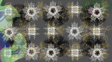 Yeni yıl kar tanesi. Düz kar karalama ikonları, yılbaşı afişi için kar taneleri silueti, kartlar. Gri, nötr ve yeşil renkler üzerine şirin soyut kar tanesi raster tasarımı.