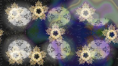 Raster illüstrasyonu. Noel stili. Gri, nötr ve mavi renkte kar taneleri.