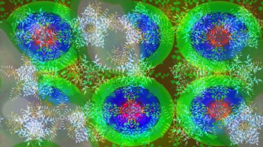 Raster illüstrasyonu. Kar Tanesi Simgesi. Raster illüstrasyonu. Yeşil, mavi ve nötr renklerde izole kar taneleri.