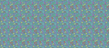 Renkli arkaplanda ilginç karalamalar olan kusursuz desen. Raster illüstrasyonu. Kelebekler. Pano.