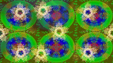 Kar tanesi renkli desen. Snowflakes desen. Raster kar taneleri arka plan. Renk arka plan üzerinde izole soyut kar taneleri ile düz tasarım. Raster illüstrasyon.