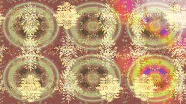 Noel ve yeni yıl moda baskıları için tatil tasarımı. Kar tanelerinin soyut arkaplanlı Noel şablonu. Raster illüstrasyonu. Bej, nötr ve kahverengi kar taneleri.