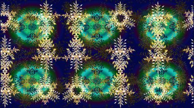 Kar taneli mavi, yeşil ve gri renkler. Raster illüstrasyonu. Raster Noel soyut renkli arkaplan ve tatlı kar tanesi.