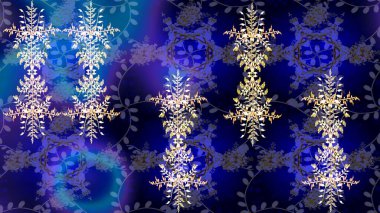 Snowflakes desen. Kar taneleri arka plan. Düz renkli arka plan üzerinde izole kar taneleri tasarımı. Raster resim. Kar tanesi dekoratif desen.