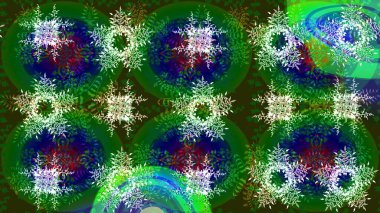 Raster illüstrasyonu. Siluet kar tanesi işareti izole edilmiş yeşil, mavi ve gri renkler. Düz dizayn. Kar Tanesi Mozaik ikonu. Sembol kışı, donmuş, Noel, yeni yıl tatili. Grafiksel element dekorasyonu