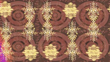 Bokeh kahverengisi, bej, sarı ve kar taneleriyle dekoratif Noel arkaplanı. Raster illüstrasyonu.