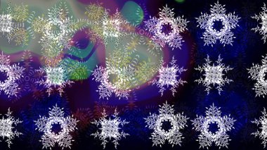 Noel süsleri ve Noel süsleri. Raster Noel soyut renkli arkaplan ve düşen kar tanesi.