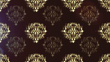 Kusursuz oryantal klasik altın desen. Kahverengi, mor ve bej renklerde altın tekrarlayan elementler içeren Raster soyut arka planı.