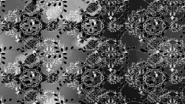 Çiçekli karalama şeklinde Raster çiçek deseni. Gri, siyah ve nötr renklerde bahar çiçekleri. Raster illüstrasyonu.