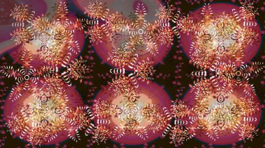 Kahverengi, kırmızı ve bej kar taneleri. Kar tanelerinin soyut arkaplanlı Noel şablonu. Noel ve yeni yıl moda baskıları için tatil tasarımı. Raster illüstrasyonu.