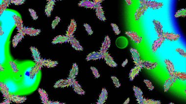 Noel siyahı, yeşil ve mavi. Sihirli siyah, yeşil ve mavi tatil soyut arka plan yıldız ve düşen kar taneleri. Raster illüstrasyonu.