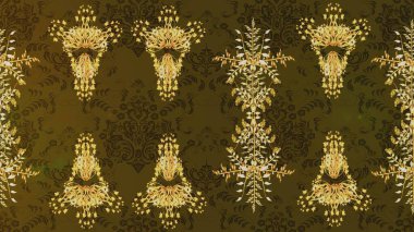 Çiçeksel kahverengi, nötr ve sarı çizim deseni. Raster çiçek izi. Klasik taslak çizimi.