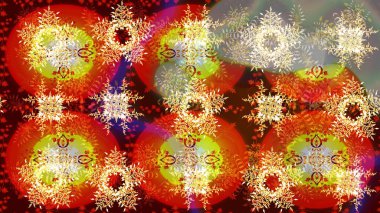 Yeni yıl kar tanesi. Kırmızı, kahverengi ve turuncu renklerde şirin soyut kar tanesi raster tasarımı. Düz kar karalama ikonları, kar taneleri silueti Noel afişi için, kartlar.