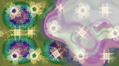 Kar taneleri arka planda. Renkli arka planda izole edilmiş kar tanelerinin düz tasarımı. Raster illüstrasyonu. Kar taneleri deseni. Kar tanesi süslemeli desen.