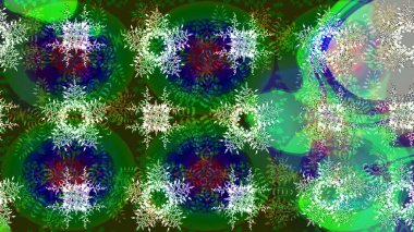 Kar taneleri arka planda. Kış kartı Mutlu Noeller, Yeni Yıl ve Mutlu Tatil Raster çizimleri. Yeşil, mavi ve nötr kar tanelerinin olduğu Noel kartı yeşil, mavi ve nötr renklerde.