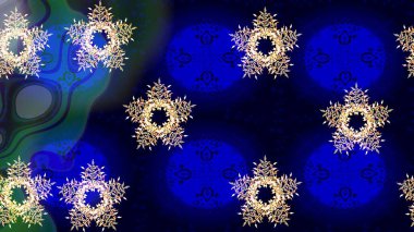 Düşen Noel stili kar taneleri. Güzel raster mavisi, siyah ve nötr kar taneleri renkli bir arka planda izole edilmiş. Kar taneleri, kar yağışı. Görüntü.