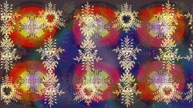 Soyut kar taneleri arkaplanda izole edilmiş düz dizayn. Kar taneleri deseni. Raster illüstrasyonu. Raster kar taneleri arka planda. Kar tanesi renkli desen.