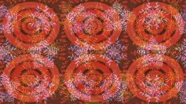 Turuncu, kahverengi ve pembe mandala şeklindeki kar taneleri sanat terapisi tarzı zen çizimler için. El çizimi, dövme stili, kumaş tasarımı ve Raster illüstrasyonunda kartlar..