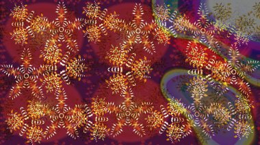 Güzel soyut kar tanesi raster tasarımı. Düz kar karalama ikonları, kar taneleri kırmızı, kahverengi ve mor renkli siluetler noel afişi, kartlar. Yeni yıl kar tanesi.