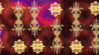 Kar taneleri, kar yağışı. Güzel, kahverengi, kırmızı ve sarı kar taneleri renkli bir arka planda izole edilmiş. Düşen Noel stili kar taneleri. Görüntü.