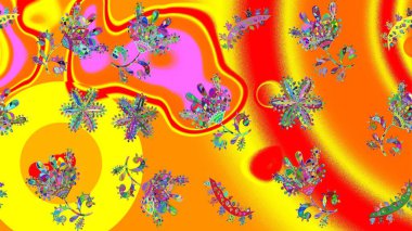 Karalama çiçekleri kusursuz desen. Art Inspiyellow, turuncu ve kırmızı renkli çiçekler ve yapraklar. Sarı, turuncu ve kırmızı el çizimleri. Raster deseni.