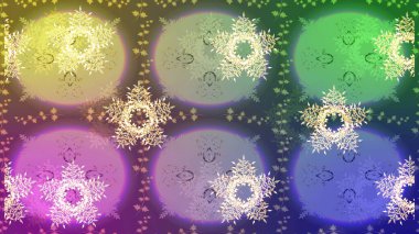 Kar tanesi renkli desen. Snowflakes desen. Raster kar taneleri arka plan. Renk arka plan üzerinde izole soyut kar taneleri ile düz tasarım. Raster illüstrasyon.