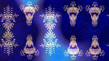 Düz yatıyordu. Kış konsepti Mavi, mor ve nötr renklerde kar tanelerinden oluşan kış deseni. Raster illüstrasyonu.