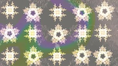 Renkli unsurlarla hareketli arka plan görüntüleri. Çiçekler. Eski model. Bayrak tarzı. Altın, altın. Video kaydı. Şablon.