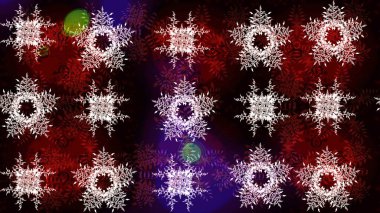 Kar tanelerinin soyut arkaplanlı Noel şablonu. Siyah, kahverengi ve kırmızı kar taneleri. Raster illüstrasyonu. Noel ve Yeni Yıl moda baskıları için tatil tasarımı.