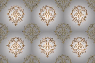 Klasik çiçek dokusu. Raster illüstrasyonu. Kart, duvar kağıdı, ambalaj ve tekstil için klasik tasarım. Renkli şablon. Kusursuz desenli renklendirici elementler. Kahverengi, beyaz ve bej renklerde Royal retro.