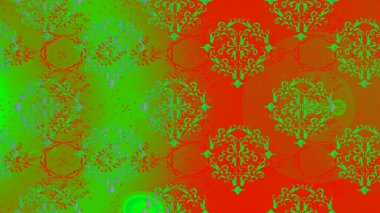 Yeşil, turuncu ve kırmızı renkte manzaralı çiçek deseni. Çiçek kompozisyonu, el boyası, hassas şablon. Üst manzara, yumuşak stil. Sevgililer günü ve tebrik kartı konsepti için şık bir davet.