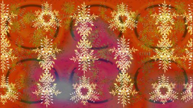 Farklı kar taneleri toplayıcısı, turuncu, kahverengi ve kırmızı renklerde kış elementleri. Raster Noel soyut renkli arkaplan ve tatlı kar tanesi.