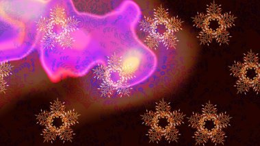 Raster illüstrasyonu. Noel stili. Siyah, kahverengi ve mor renkli kar taneleri.