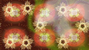 Renkli arka planda izole kar taneleri. Raster illüstrasyonu. Yüzey için tekrarlanan doku, ambalaj kağıdı, kahverengi, bej ve turuncu renkler. Kış kar tanesi, raster arkaplan.