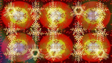 Renkli arka planda izole tatlı kar taneleri. Soyut kış kahverengi, kırmızı ve sarı süsler. Güzel kar tanesi. Raster illüstrasyonu. Yuvarlak raster kar tanesi.