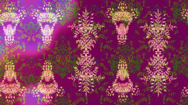 Noel ve yeni yıl moda baskıları için tatil tasarımı. Renkler. Mor, yeşil ve mor kar taneleri. Kar tanelerinin soyut arkaplanlı Noel şablonu. Raster illüstrasyonu.