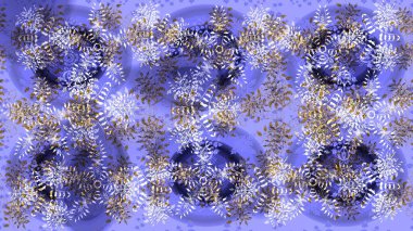 Güzel bir kış süsü. Raster menekşe, nötr ve mavi kar tanelerinden izole edilmiş. Renkli kar taneleri Raster illüstrasyonu.