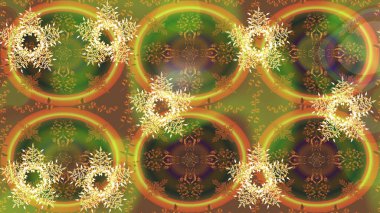 Sarı, yeşil ve kahverengi kıvırcık çiçekler sarı, yeşil ve kahverengi renklerde şekillenir. Klasik çiçek tasarımı elementleri. Raster illüstrasyonu.