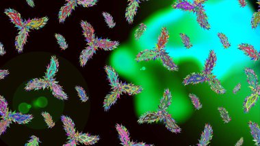 Siyah, yeşil ve mavi kar taneleri. Noel için tatil tasarımı, yeni yıl moda baskıları. Raster illüstrasyonu. Kar tanelerinin soyut arkaplanlı Noel arkaplanı. Güzel tasarım..