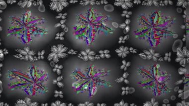 Renkli unsurlarla hareketli arka plan görüntüleri. Çiçekler. Eski model. Bayrak tarzı. Video kaydı. Şablon. Döngü. Kusursuz..