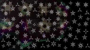 Renkli unsurlarla hareketli arka plan görüntüleri. Çiçekler. Eski model. Bayrak tarzı. Altın, altın. Video kaydı. Şablon.