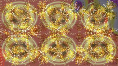 Noel ve yeni yıl moda baskıları için tatil tasarımı. Kar tanelerinin soyut arkaplanlı Noel şablonu. Renkler. Kahverengi, nötr ve sarı kar taneleri. Raster illüstrasyonu.