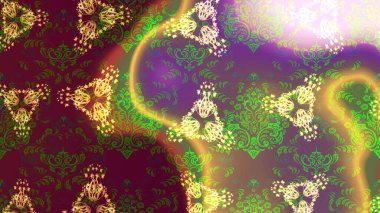 Çiçekli karalama şeklinde Raster çiçek deseni. Yumuşak, bahar çiçekleri mor, yeşil ve kahverengi renklerde. Raster illüstrasyonu.